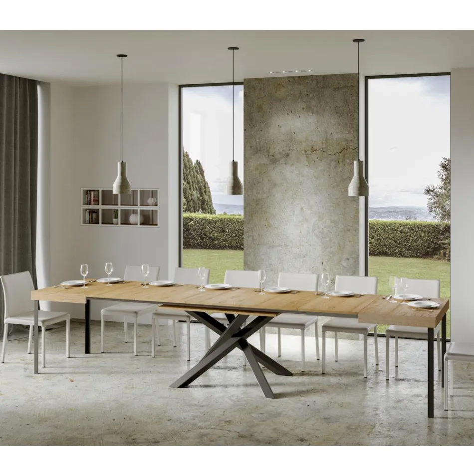 Mesa Extensível até 440 cm em Ferro Antracite e Madeira Made in Italy - Graffo Viadurini