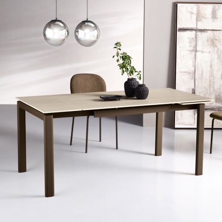 Mesa extensível em dois tamanhos, em metal e pedra com efeito mármore - Morfeo Viadurini