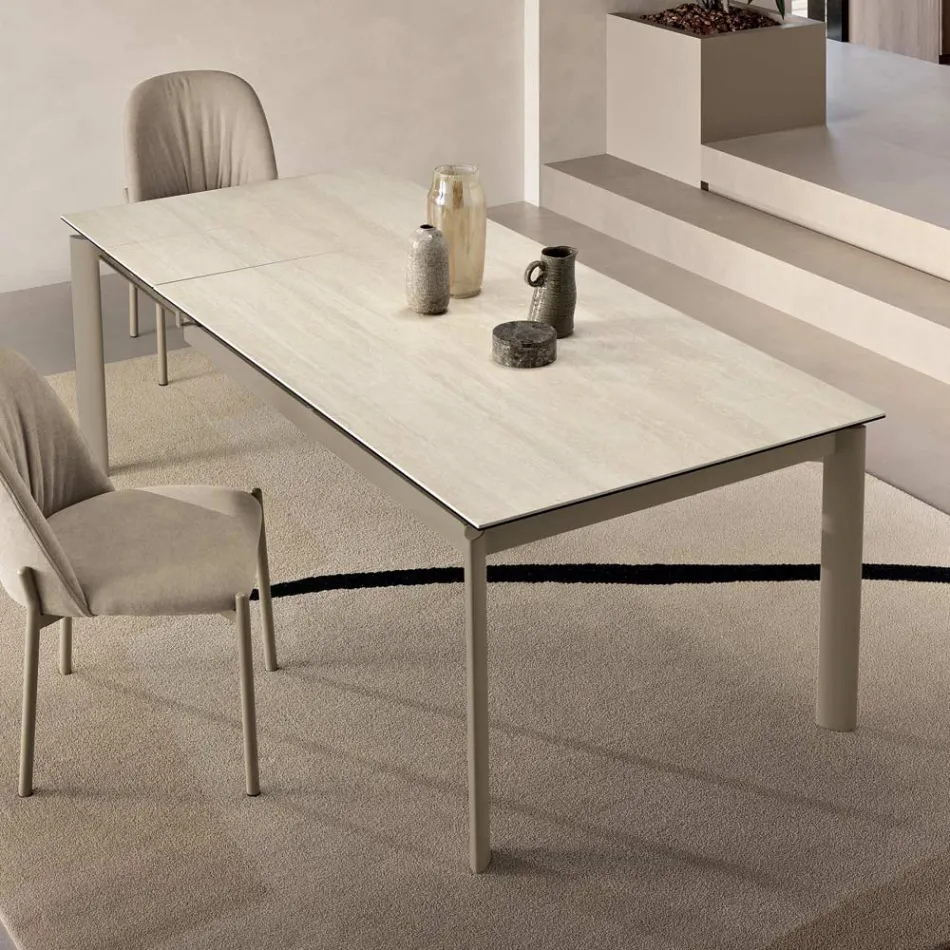 Mesa extensível em porcelanato com base em metal pintado - Arko Viadurini