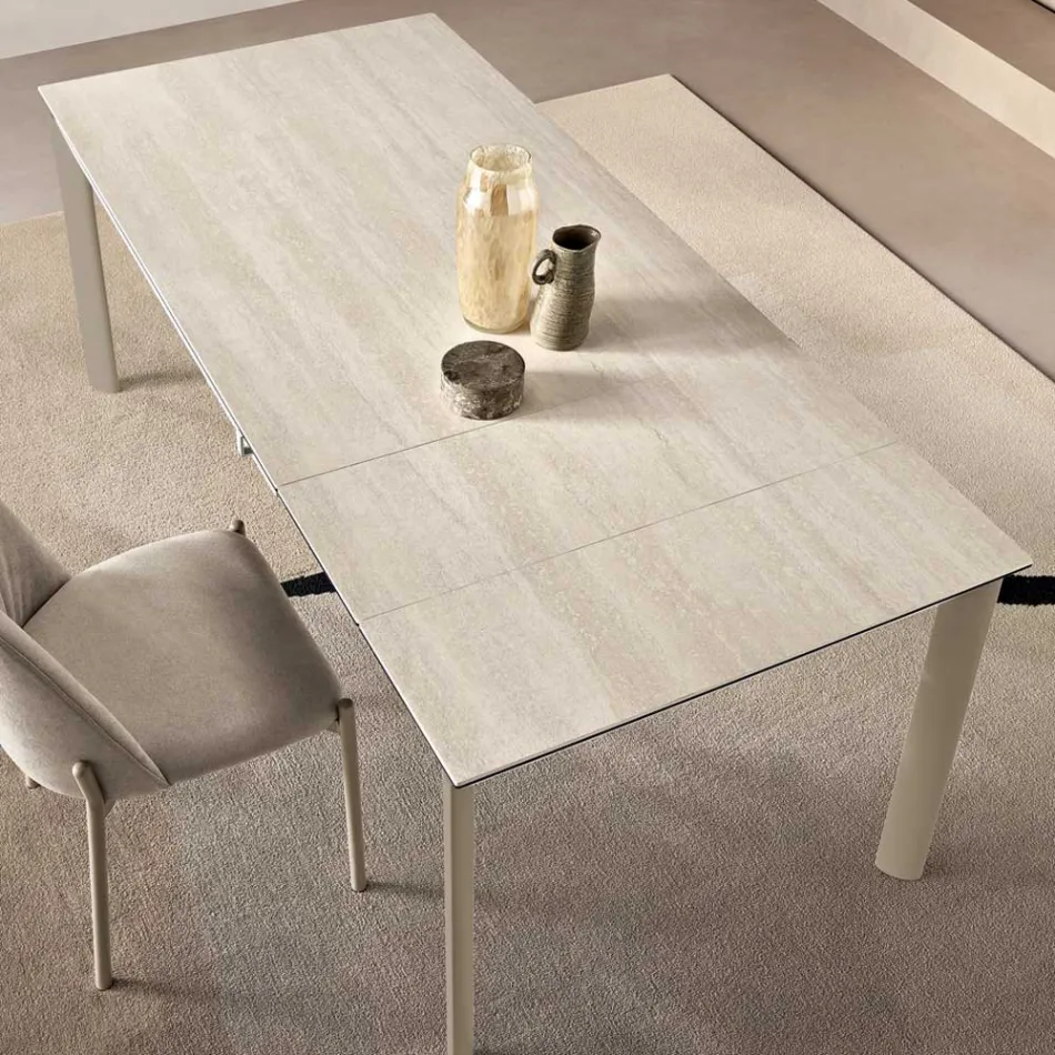 Mesa extensível em porcelanato com base em metal pintado - Arko Viadurini