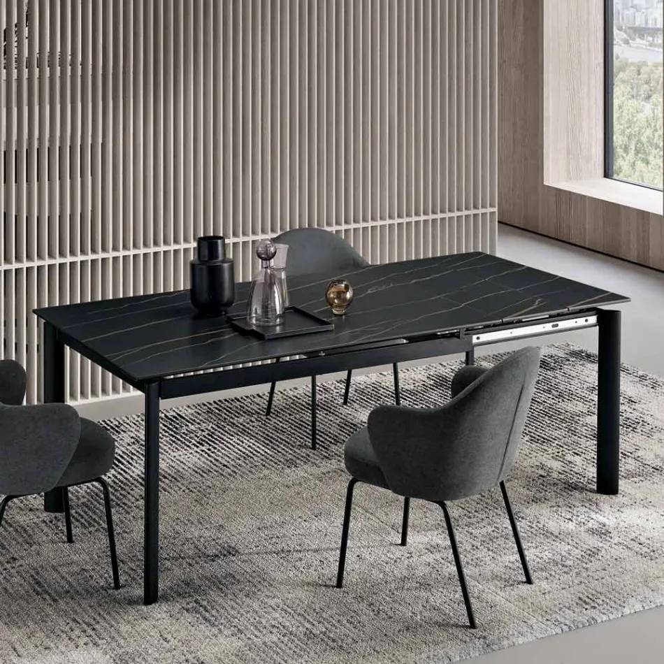 Mesa extensível em porcelanato com base em metal pintado - Arko Viadurini