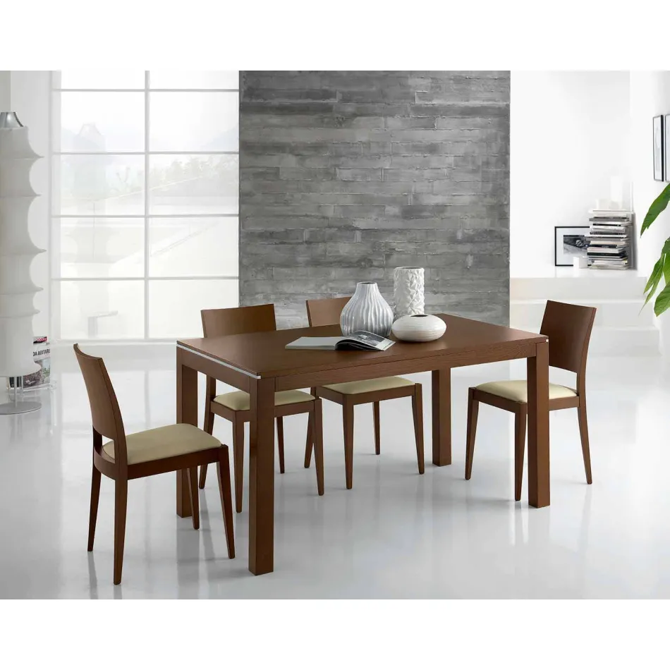 Mesa extensível em madeira de freixo com faixas laterais em cinza - Ketla Viadurini