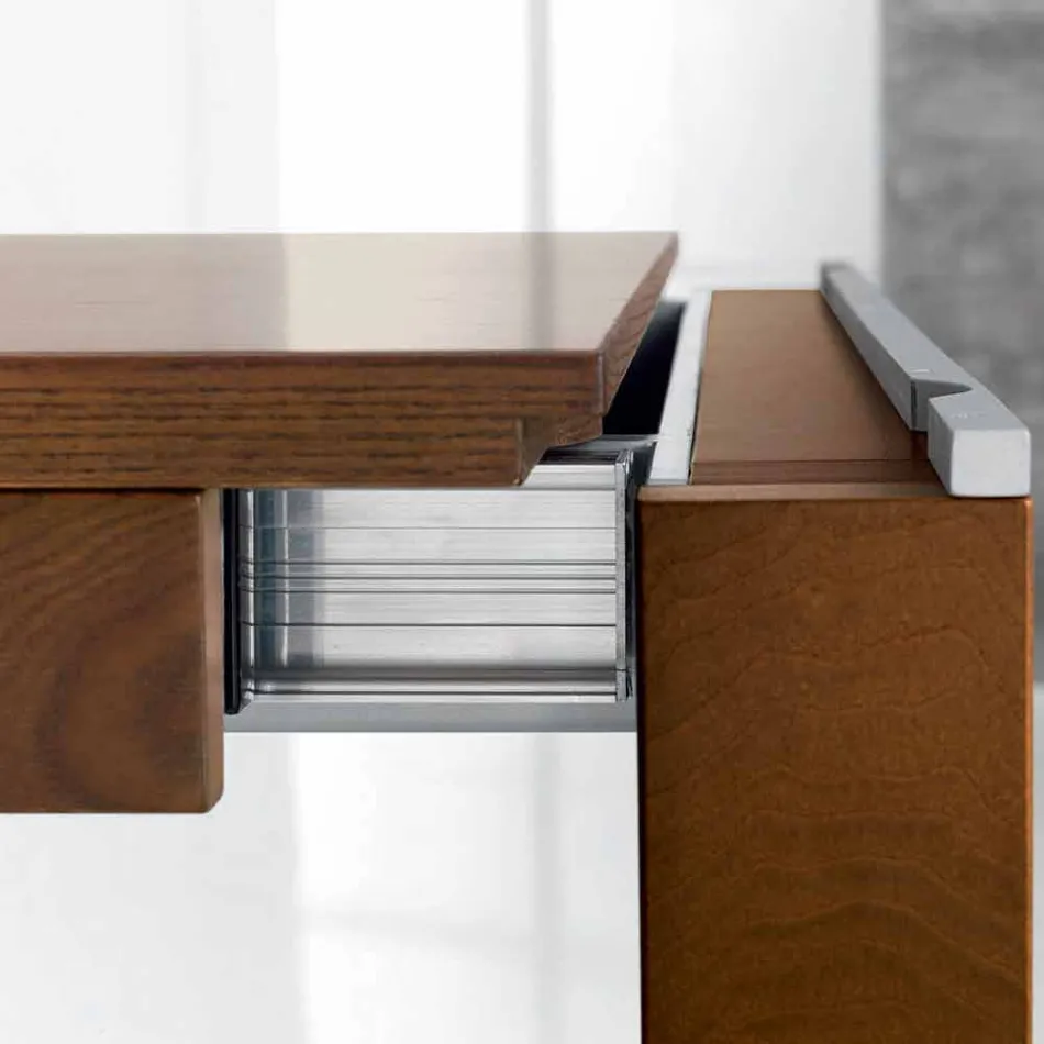 Mesa extensível em madeira de freixo com faixas laterais em cinza - Ketla Viadurini