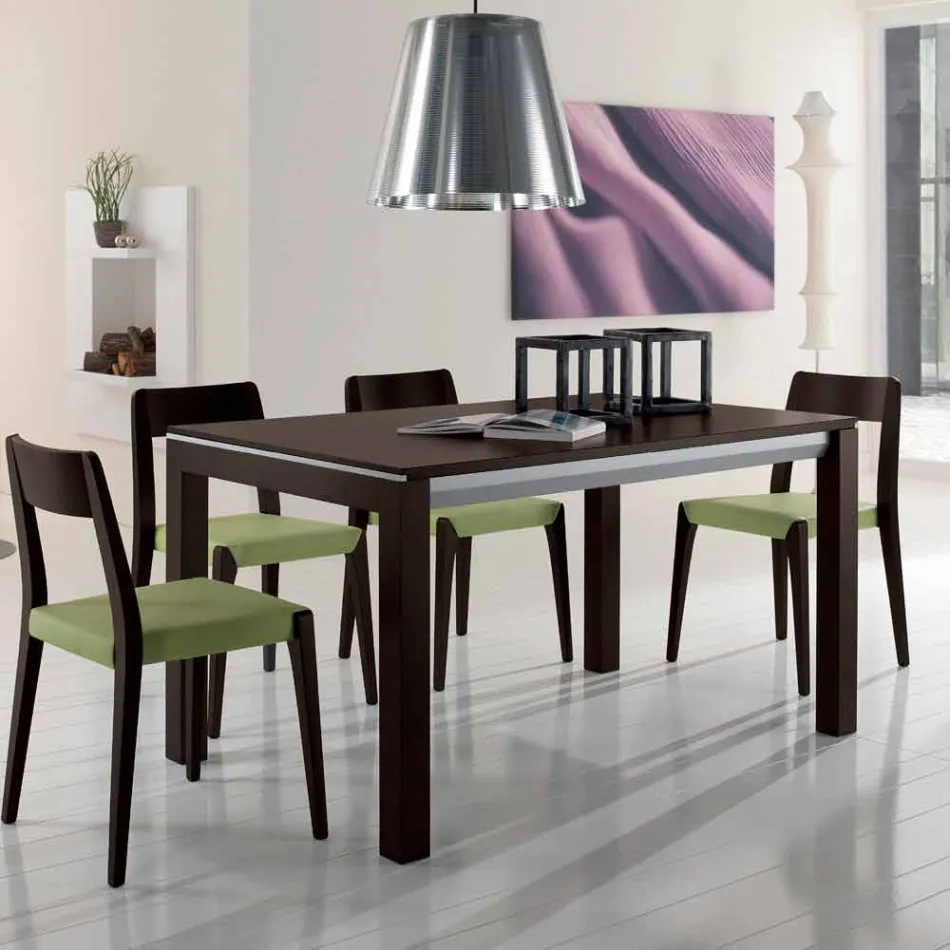 Mesa extensível em madeira de freixo com faixas laterais pintadas de cinza - Ketla Viadurini