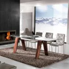 Mesa extensível em madeira maciça e vidro temperado Chade Viadurini