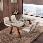 Mesa extensível em madeira maciça e vidro temperado Chade Viadurini