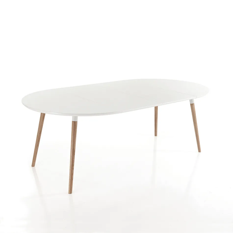 Mesa extensível de jantar de madeira, com tampo branco Ian Viadurini