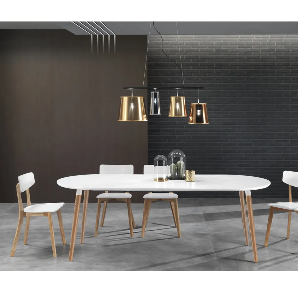 Mesa extensível de jantar de madeira, com tampo branco Ian Viadurini