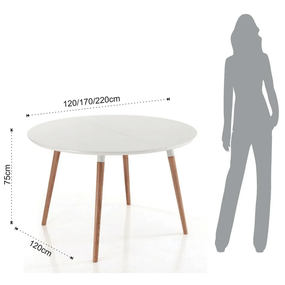 Mesa extensível de jantar de madeira, com tampo branco Ian Viadurini
