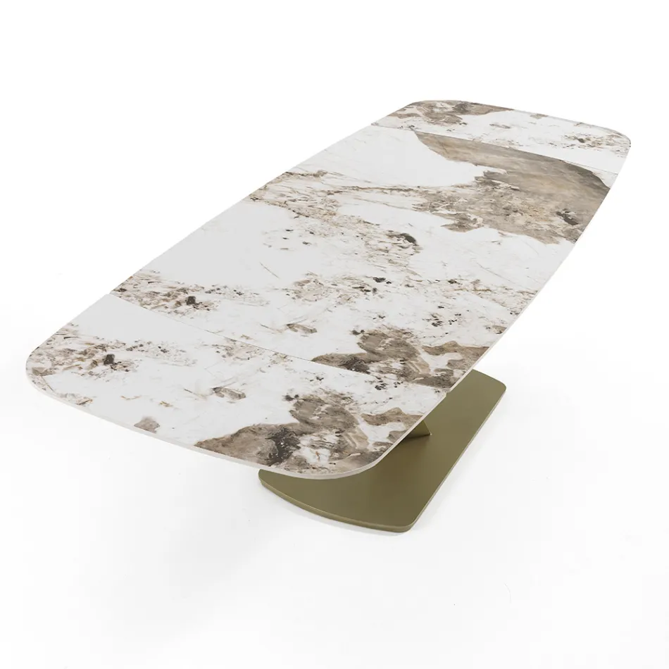 Mesa extensível em metal e tampo cerâmico com acabamento em mármore ônix - Marche Viadurini