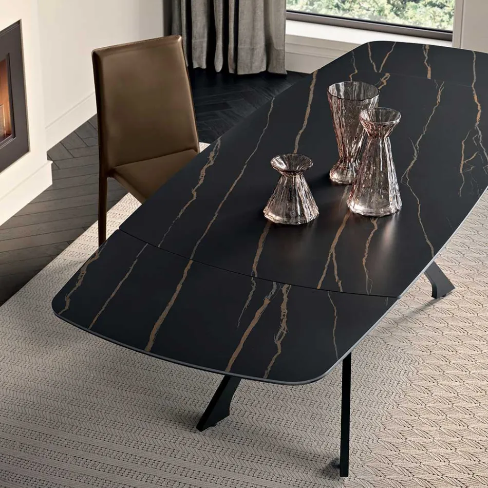 Mesa extensível de metal com tampo em porcelanato imitando mármore - Vittorio Viadurini