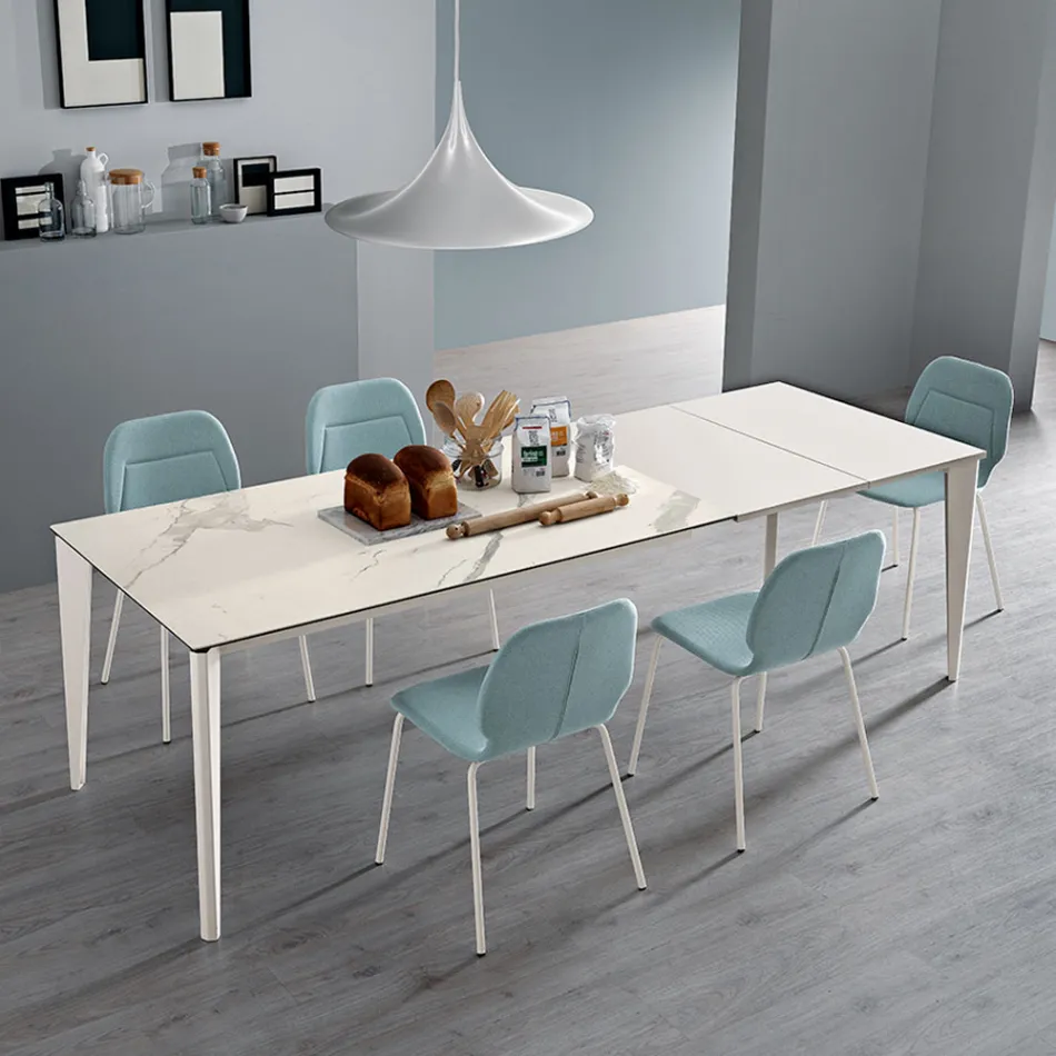 Mesa extensível em vitrocerâmica e base metálica em diversos acabamentos - Ariel Viadurini