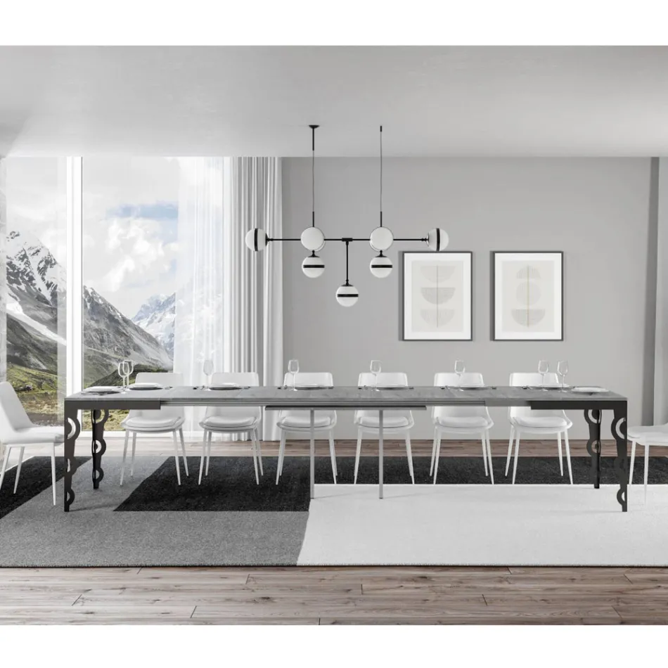 Mesa Extensível Moderna em Madeira Melamínica e Tampo em Ferro - Marella Viadurini