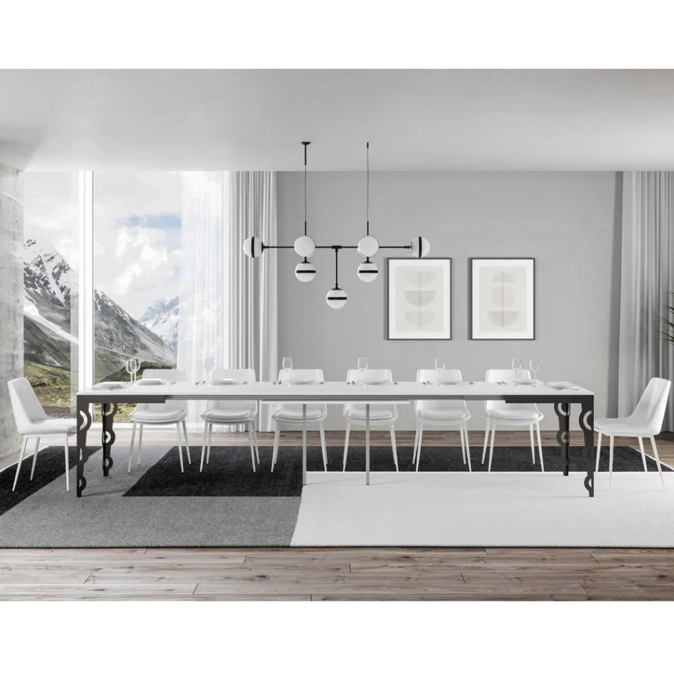 Mesa Extensível Moderna em Madeira Melamínica e Tampo em Ferro - Marella Viadurini