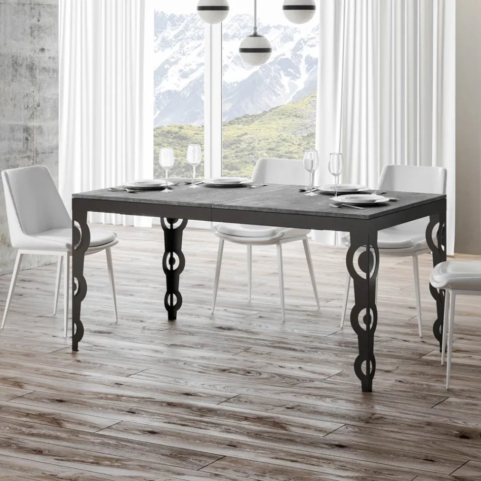 Mesa Extensível Moderna em Madeira Melamínica e Tampo em Ferro - Marella Viadurini