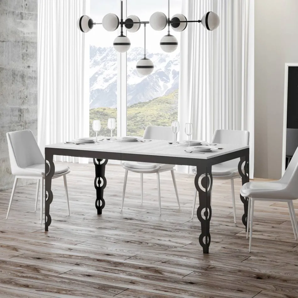 Mesa Extensível Moderna em Madeira Melamínica e Tampo em Ferro - Marella Viadurini