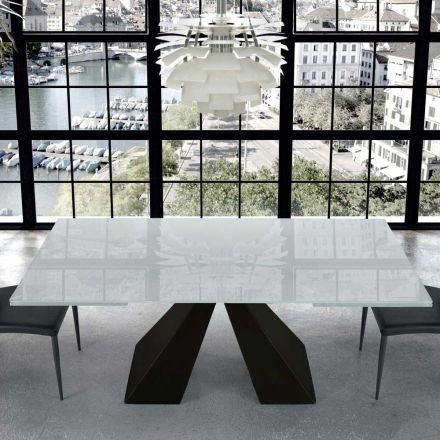 Mesa extensível moderna em vidro e aço 14 lugares fabricada na Itália - Dálmata Viadurini