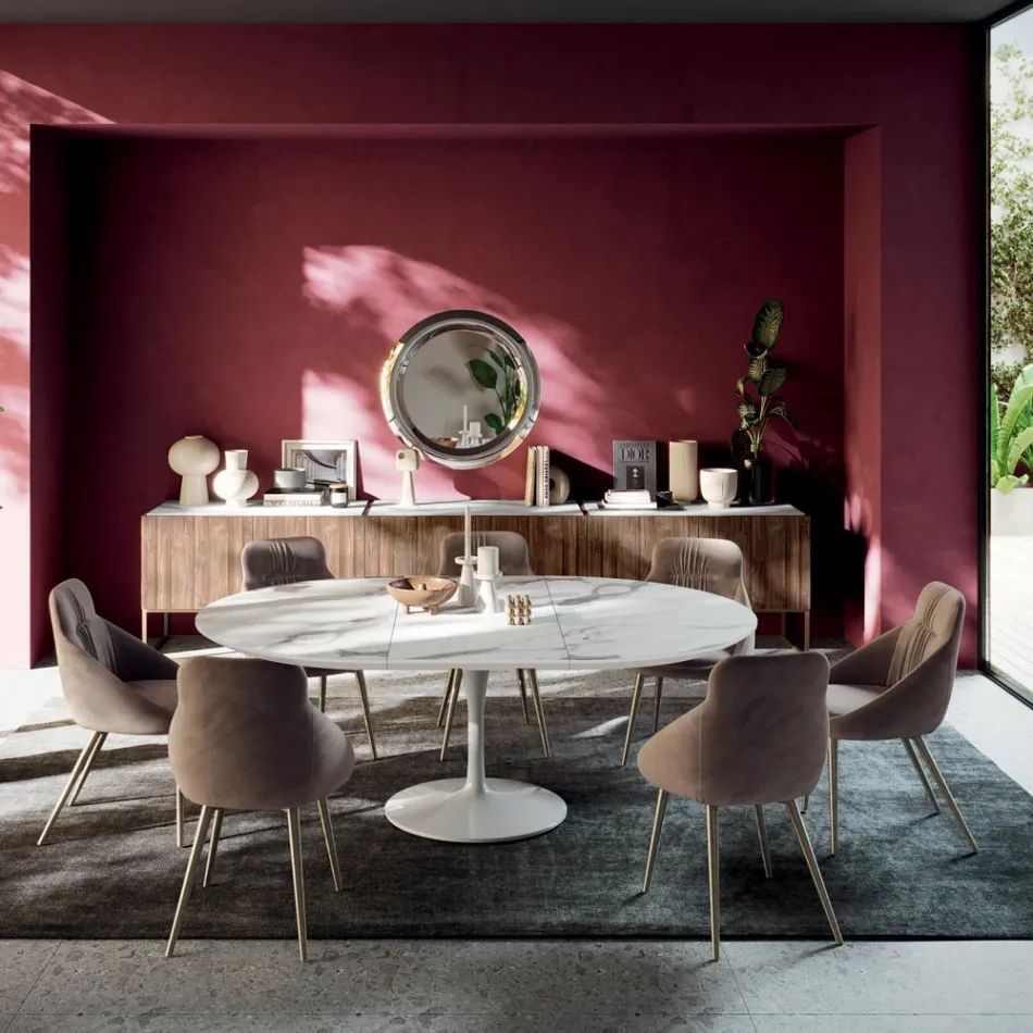 Mesa extensível redonda para sala em laminado fabricado na Itália - dólares Viadurini