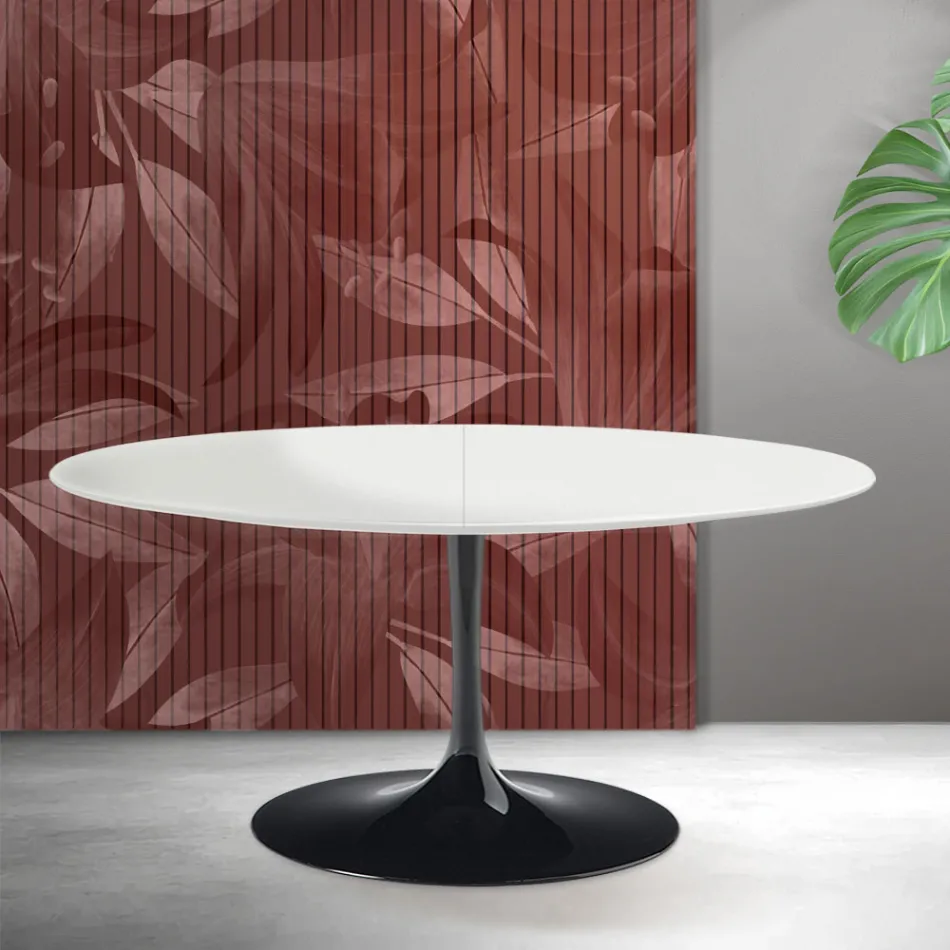 Mesa extensível Saarinen Tulip, 74 cm de altura, em cerâmica Florim branca - Scarlet Viadurini