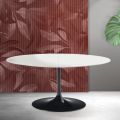 Mesa extensível Saarinen Tulip, 74 cm de altura, em cerâmica Florim branca - Scarlet