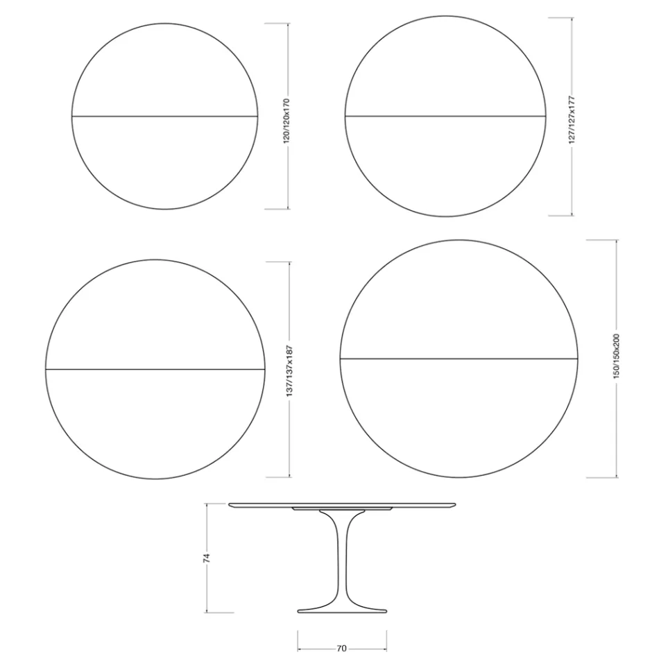 Mesa extensível Saarinen Tulip, 74 cm de altura, em cerâmica Florim branca - Scarlet Viadurini