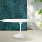Mesa extensível Saarinen Tulip, 74 cm de altura, em cerâmica Florim branca brilhante - Scarlet Viadurini