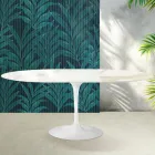 Mesa extensível Saarinen Tulip, 74 cm de altura, em cerâmica Florim Calacatta Gold Gloss - Scarlet Viadurini