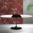 Mesa extensível Saarinen Tulip, 74 cm de altura, em cerâmica Florim Calacatta Gold Matt - Scarlet Viadurini