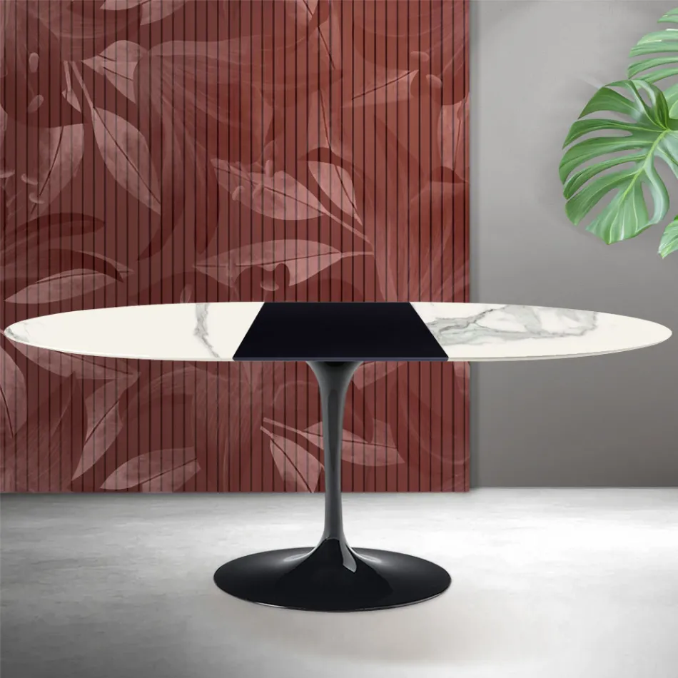 Mesa extensível Saarinen Tulip, 74 cm de altura, em cerâmica fosca Florim Statuario - Escarlate Viadurini