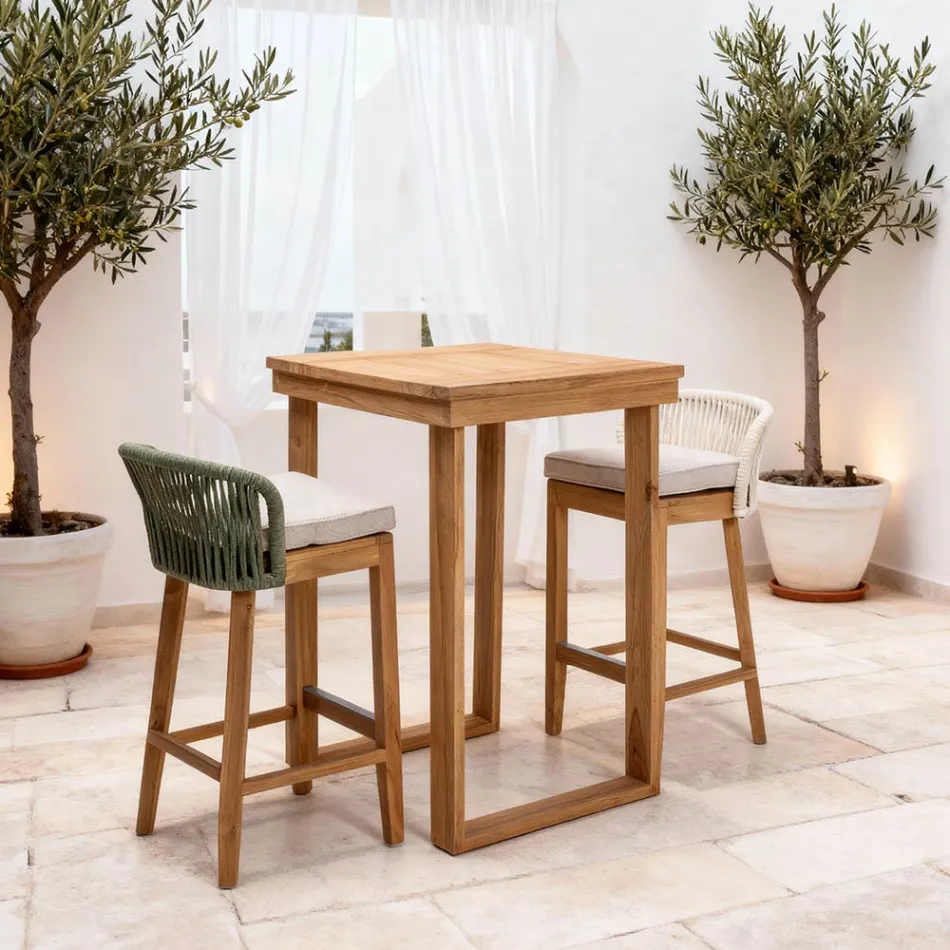 Mesa alta de bar em teca natural escovada - Sponda Viadurini