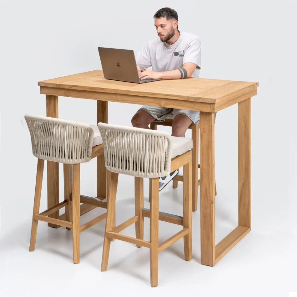 Mesa alta de bar em teca natural escovada - Sponda Viadurini
