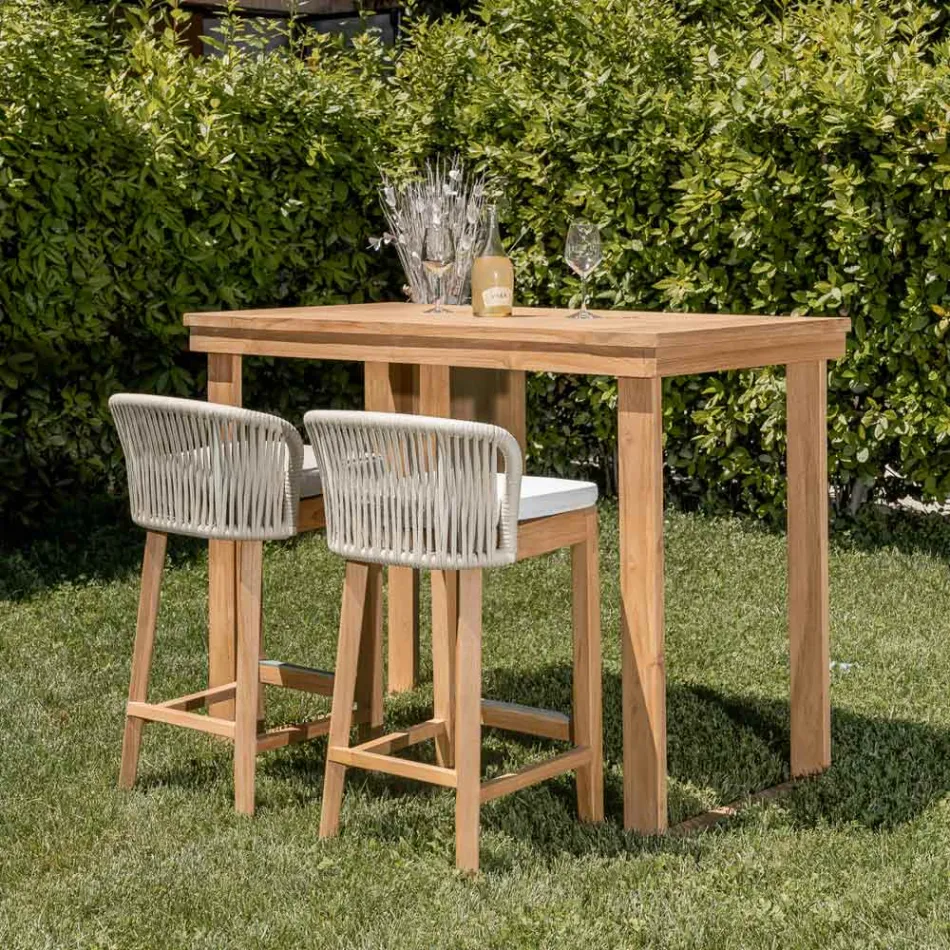 Mesa alta de bar em teca natural escovada - Sponda Viadurini