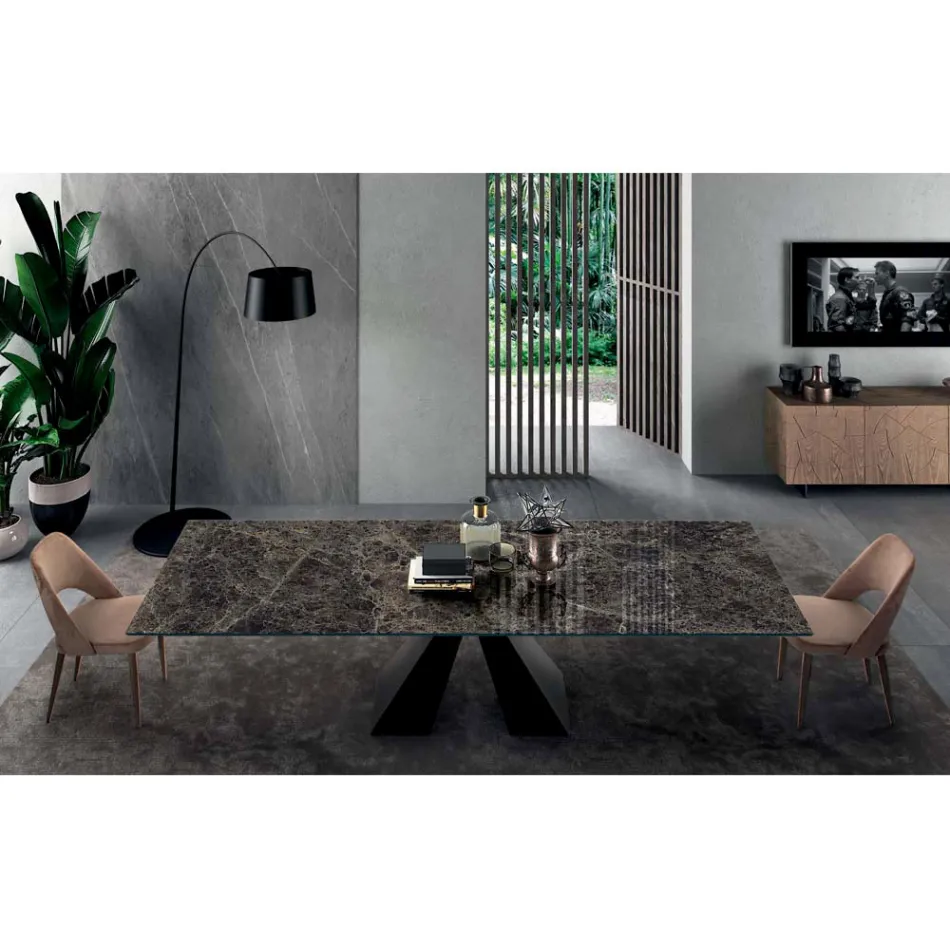Mesa com Extensões Integradas em Cerâmica e Aço Fabricado na Itália - Dalmata Viadurini