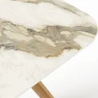 Mesa com Base em Madeira e Tampo em Cerâmica Calacatta Hermitage - Infinity Viadurini