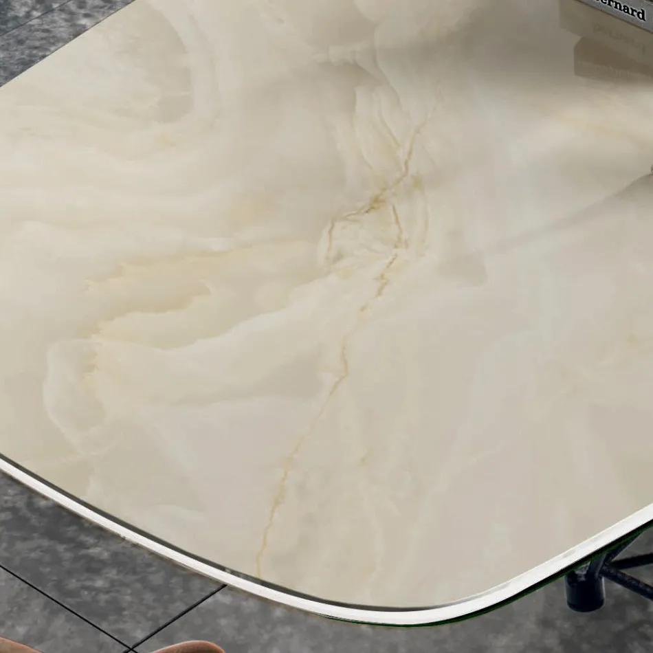 Mesa com tampo cerâmico em forma de barril e base em aço Fabricado na Itália - Ezzellino Viadurini