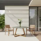Mesa com Tampo de Cerâmica e Base de Teca Fabricada na Itália - Capacete Viadurini