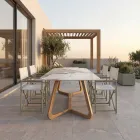Mesa com tampo de cerâmica e base maciça de teca Made in Italy - Blusa Viadurini