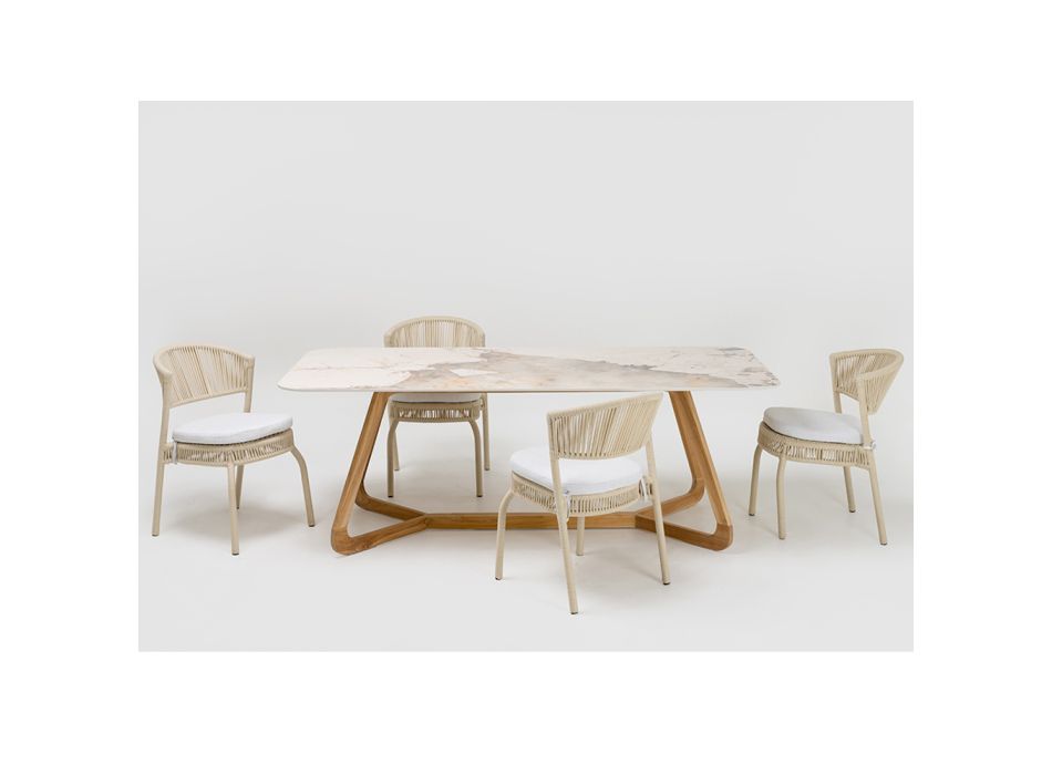 Mesa com tampo de cerâmica e base maciça de teca Made in Italy - Blusa Viadurini
