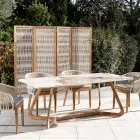 Mesa com tampo de cerâmica e base maciça de teca Made in Italy - Blusa Viadurini