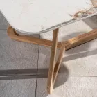 Mesa com tampo de cerâmica e base maciça de teca Made in Italy - Blusa Viadurini