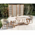 Mesa com tampo de cerâmica e base maciça de teca Made in Italy - Blusa Viadurini