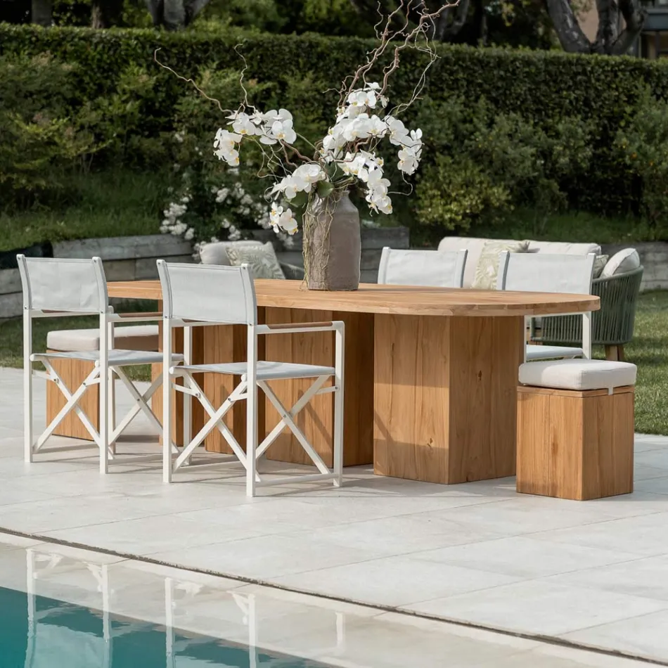 Mesa com tampo em teca escovada e cantos arredondados - Destination Viadurini