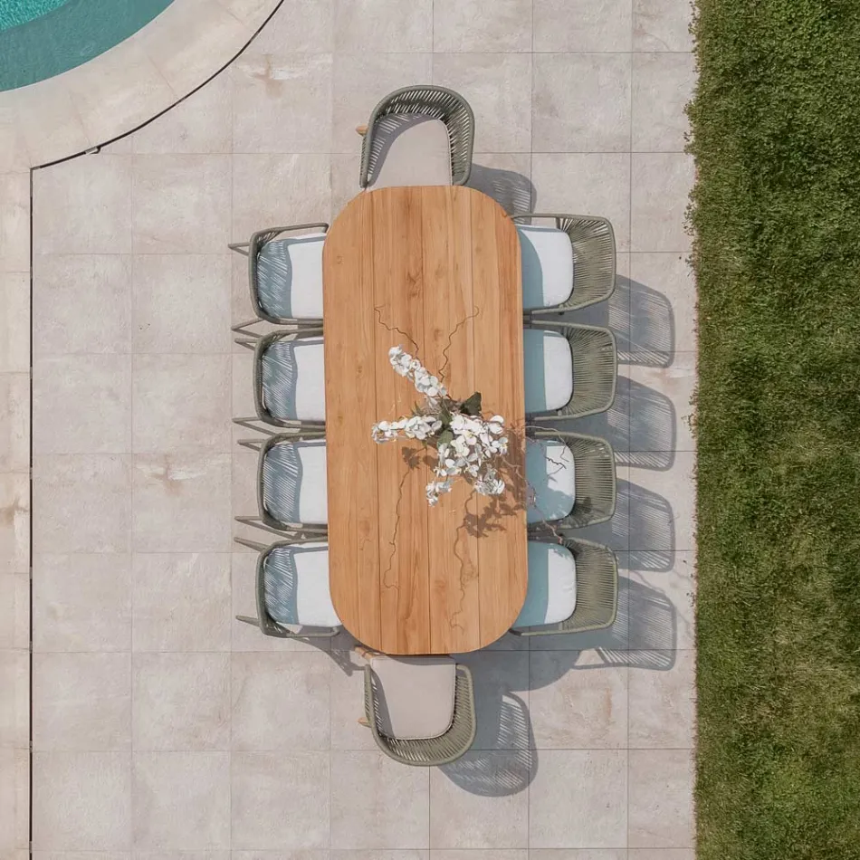 Mesa com tampo em teca escovada e cantos arredondados - Destination Viadurini