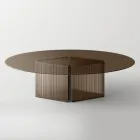 Mesa com Tampo de Vidro Oval e Base de Vidro Fundido e Metal - Foglietto Viadurini