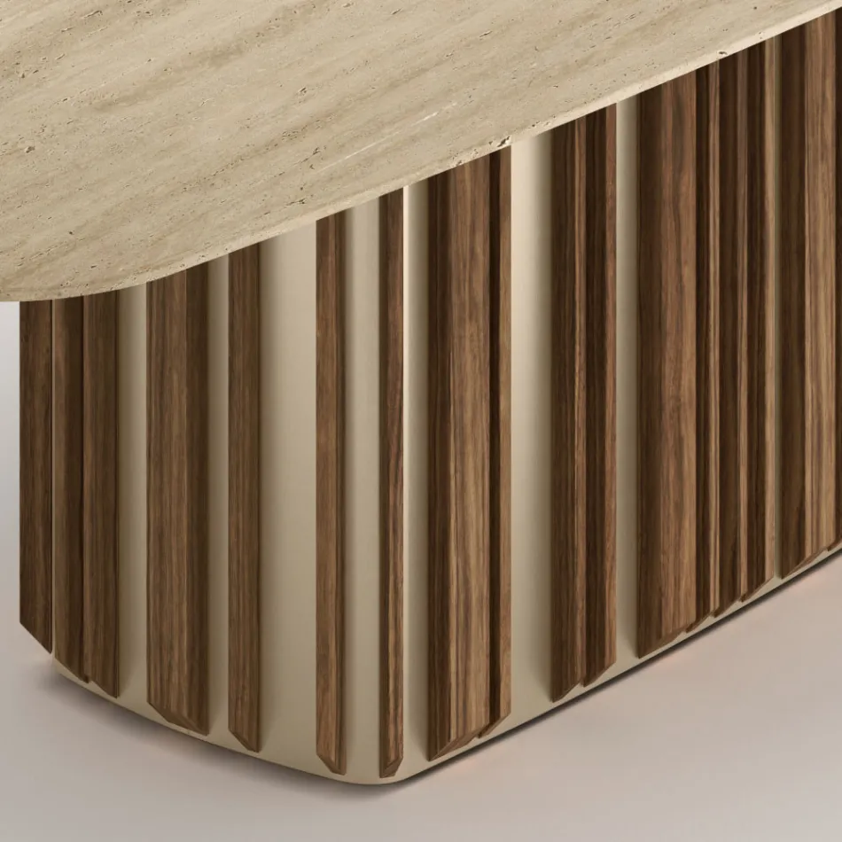 Mesa Lunaria com tampo de mármore e base de metal, fabricada na Itália. Viadurini