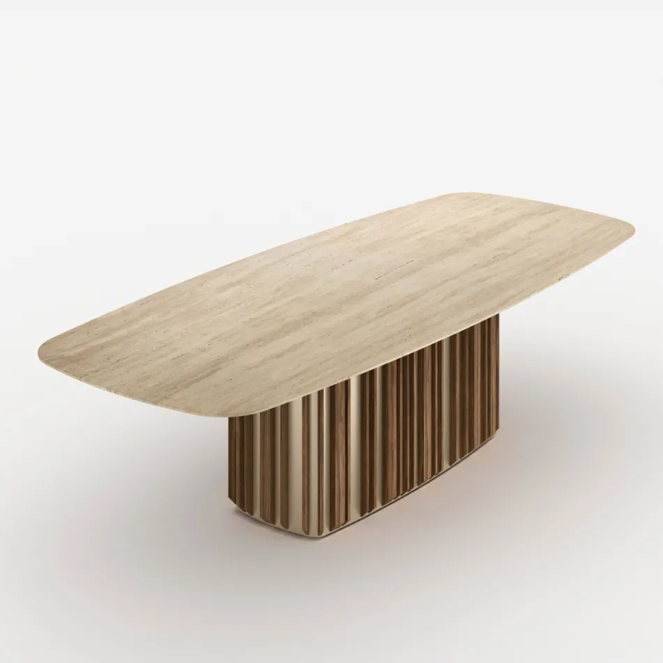 Mesa Lunaria com tampo de mármore e base de metal, fabricada na Itália. Viadurini