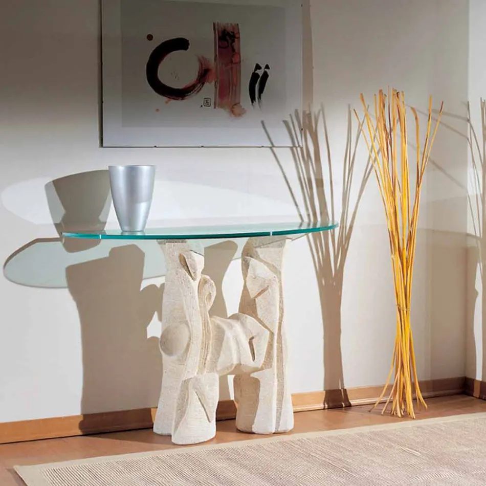 Dios design contemporâneo pedra e mesa de console de cristal Viadurini