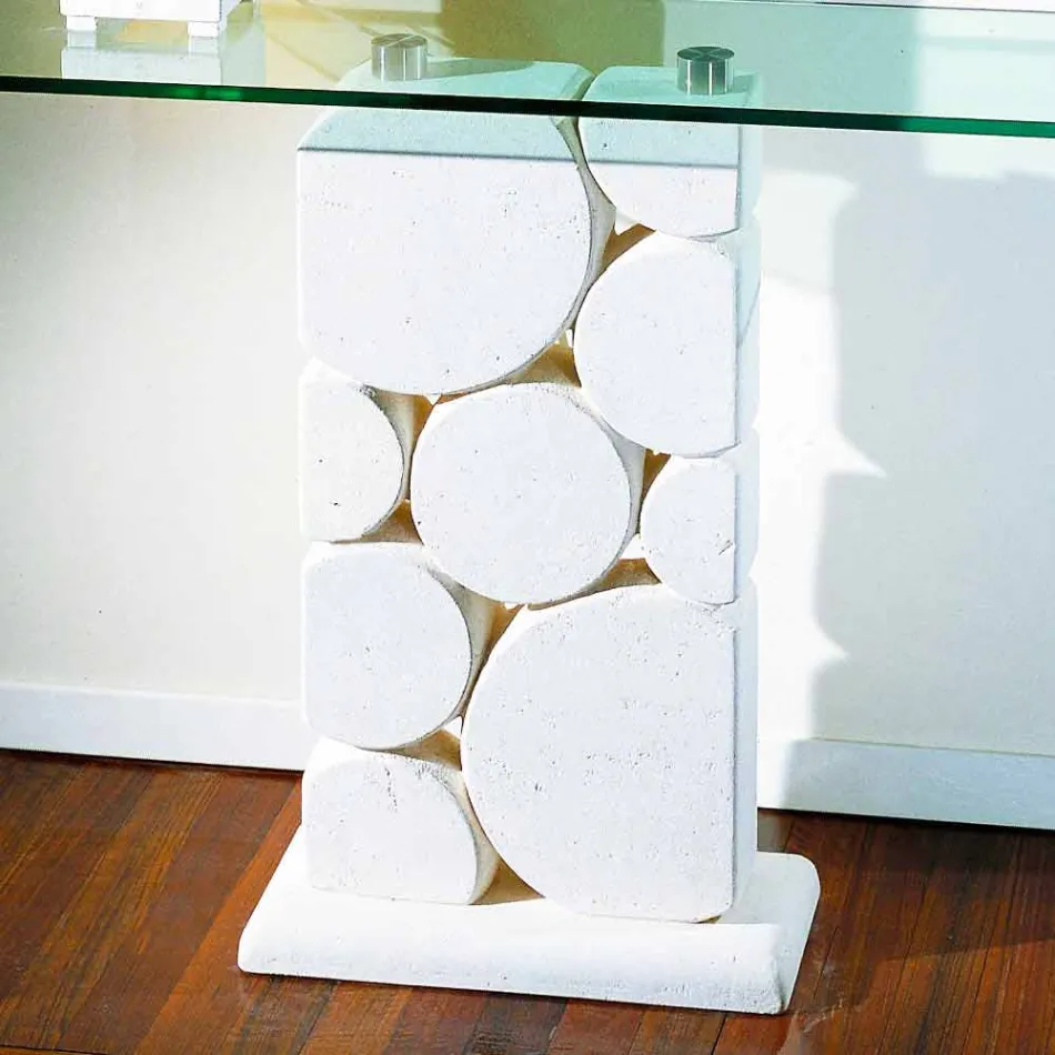 Contemporânea Hosios pedra de design contemporâneo e mesa de cristal Viadurini