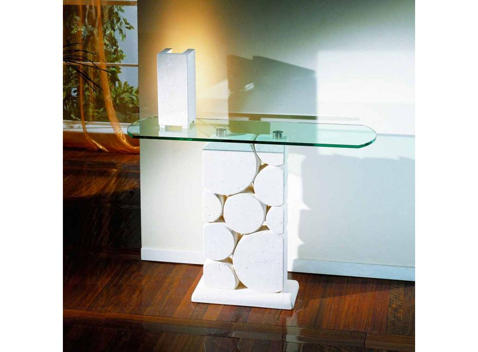 Contemporânea Hosios pedra de design contemporâneo e mesa de cristal Viadurini