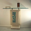 Mesa de console com tampo de cristal e base de pedra natural Vicenza Soter